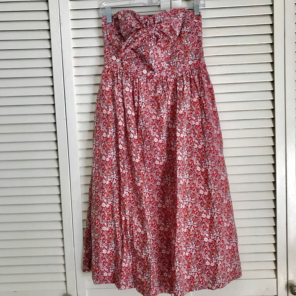 Strapless red floral dress from J.Crew